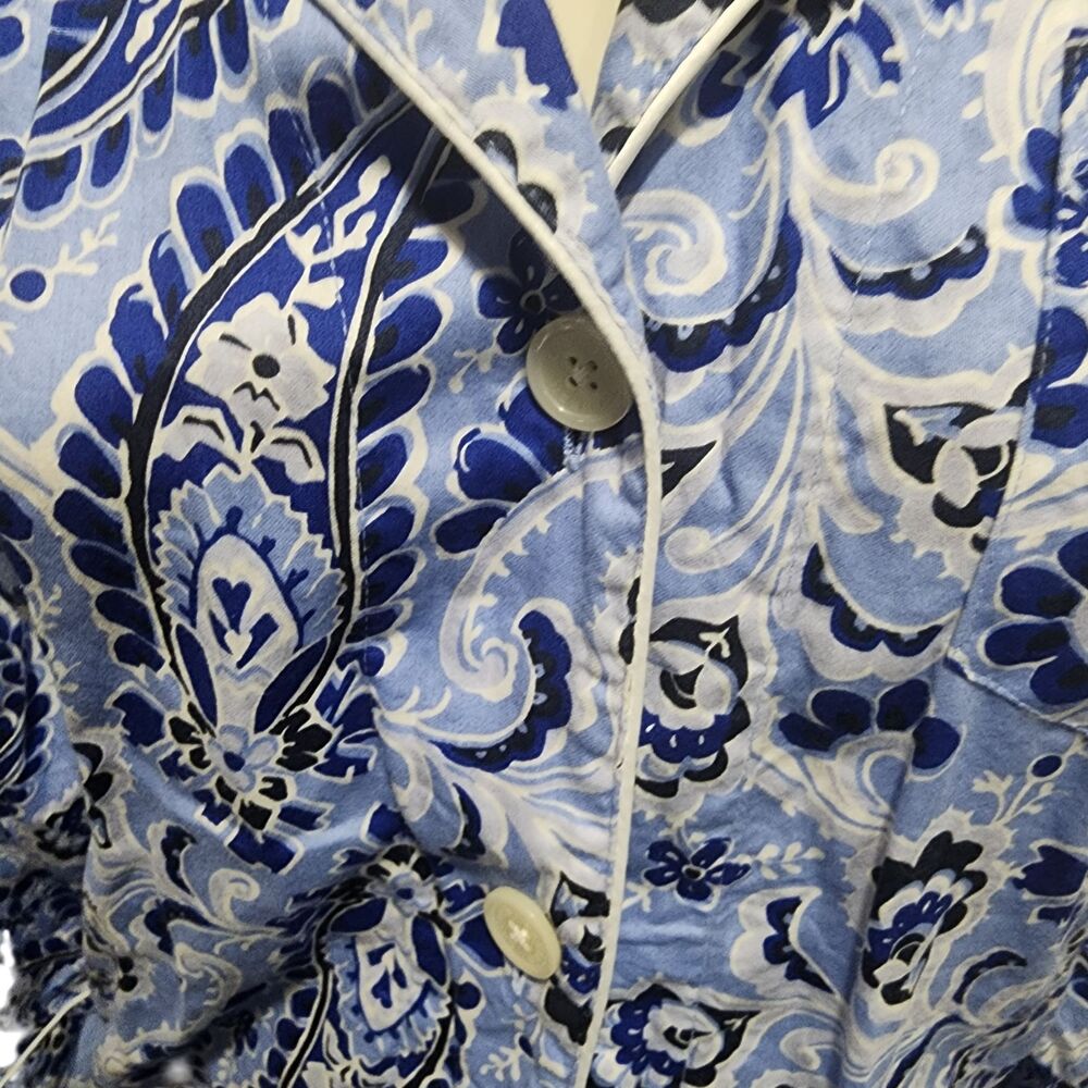 Lauren Ralph Lauren Blue Paisley Cotton Pajama Set L Button Front Sleepwear - Picture 6 of 7